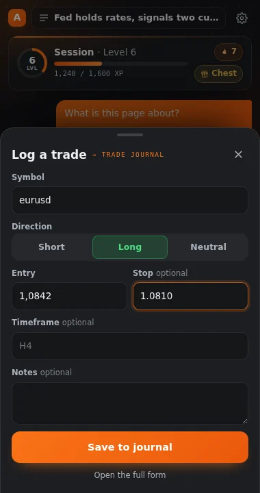 The log-a-trade sheet in the panel
