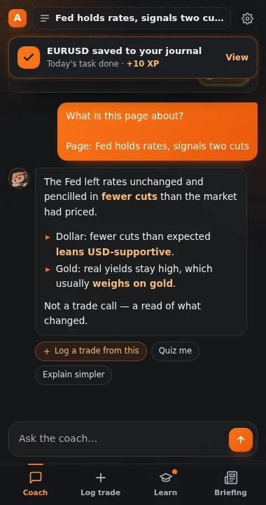 A saved trade, naming the board task it ticked